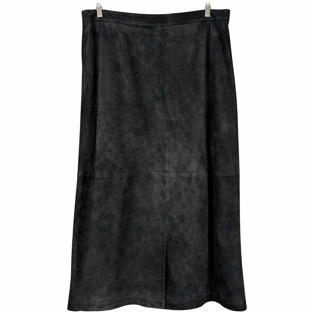 Leather Maxi Skirt 16 Black Suede A-Line Goth Dark Academia Western Bohemian